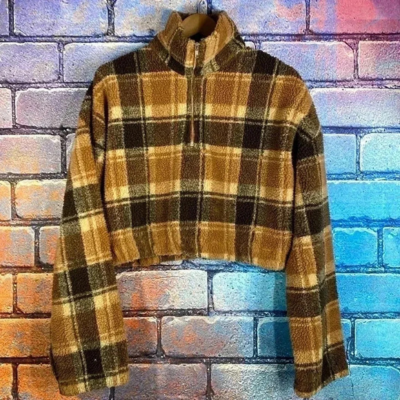 Zaful Women’s Cropped Jacket Quarter Zip Brown Tan US 8 Large - Picture 1 of 8